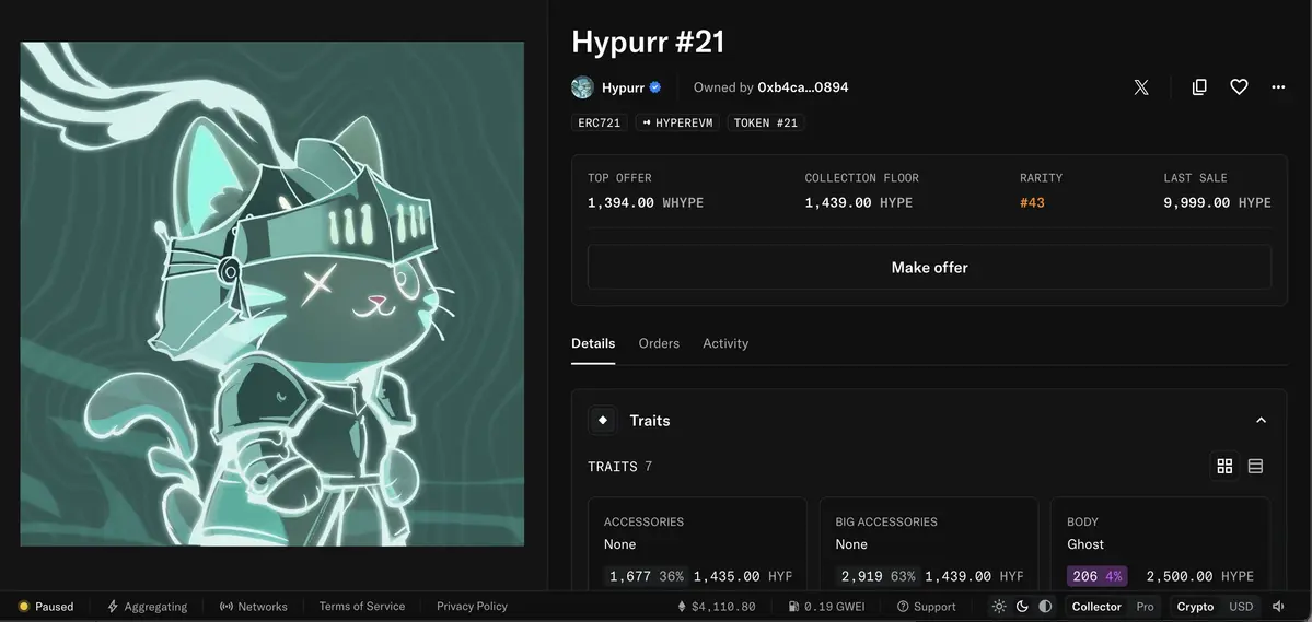 Hypurr NFT 21 được bán với giá 467.000 USD.webp