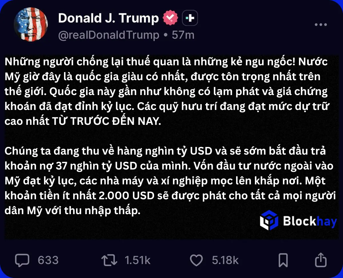 Trump phát tiền cho dân Mỹ