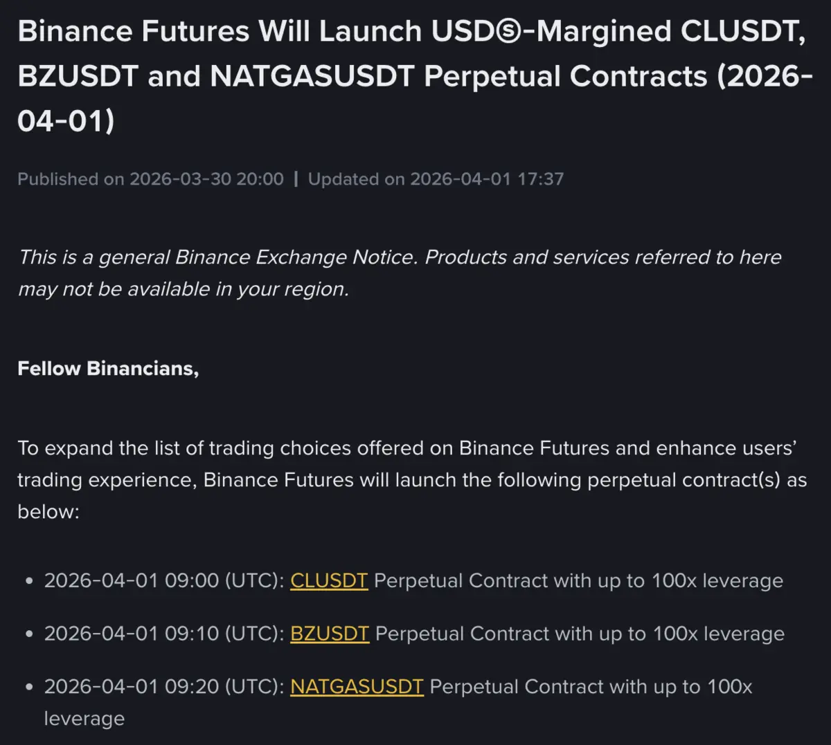 Binance niêm yết dầu thô.png